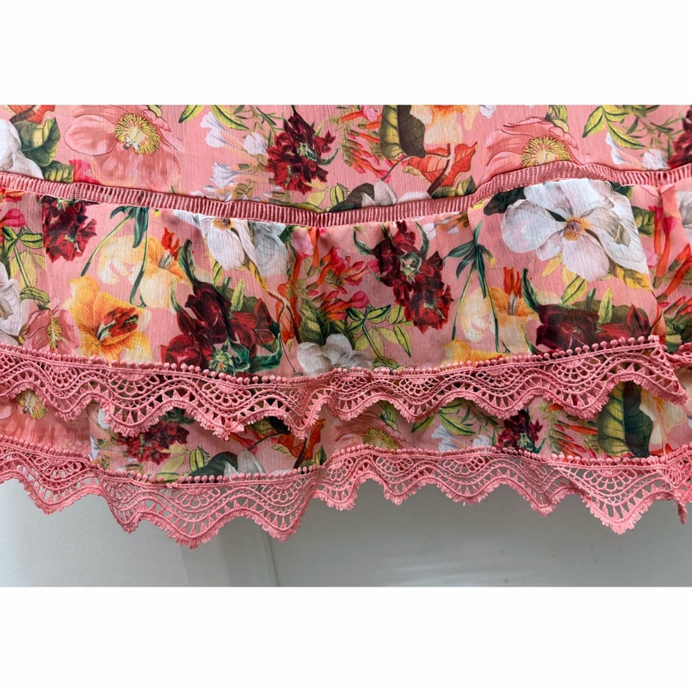 Alice + Olivia Brooke High Neck Maxi Dress Juniper Floral Rose Pink Lace Trim 0 - Picture 13 of 16